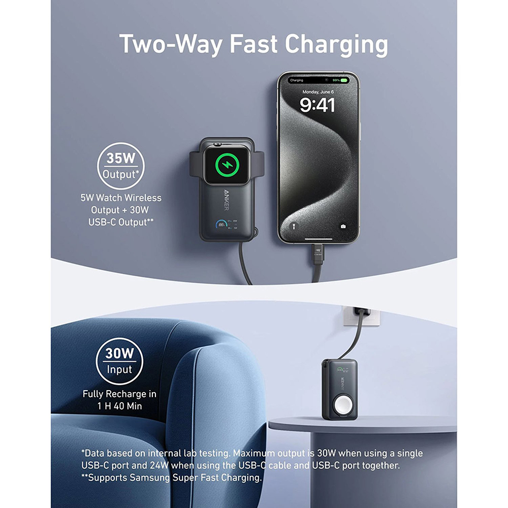 Power bank 10000mAh 35W pentru Apple Watch cu încărcare magnetică