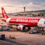 Avion AirAsia X pe pistă, imagine reprezentativă despre scumpirea biletelor și costurile mari cu combustibilul