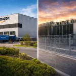 Comparatie intre un depozit Amazon si un centru de date amplasate langa o zona rezidentiala
