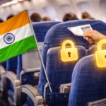 Interior avion cu scaune de pasageri și steagul Indiei, sugerând modificări în politicile de selecție a locurilor